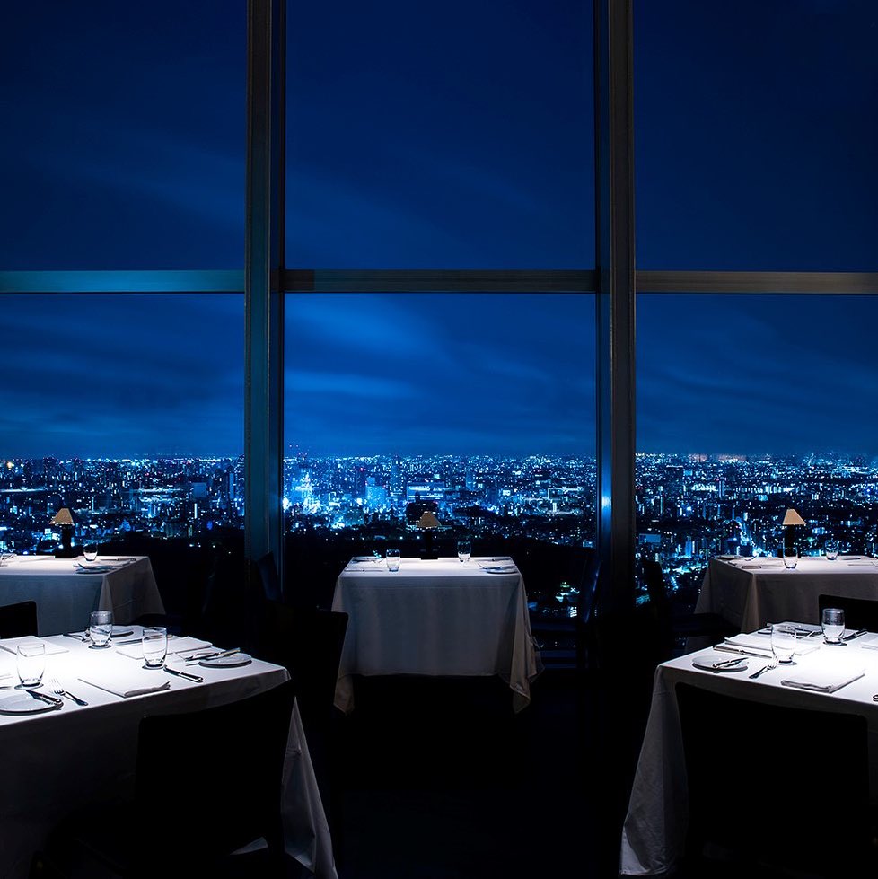 Tables set at New York Grill Restaurant, Tokyo, Japan