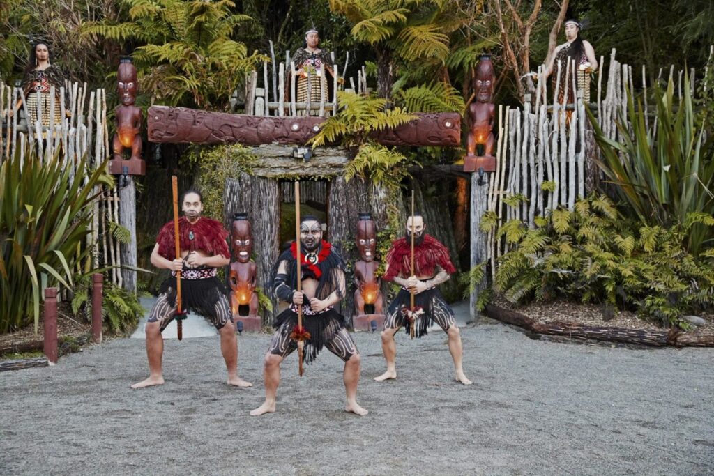 Maori people in traditional dress in New Zealand