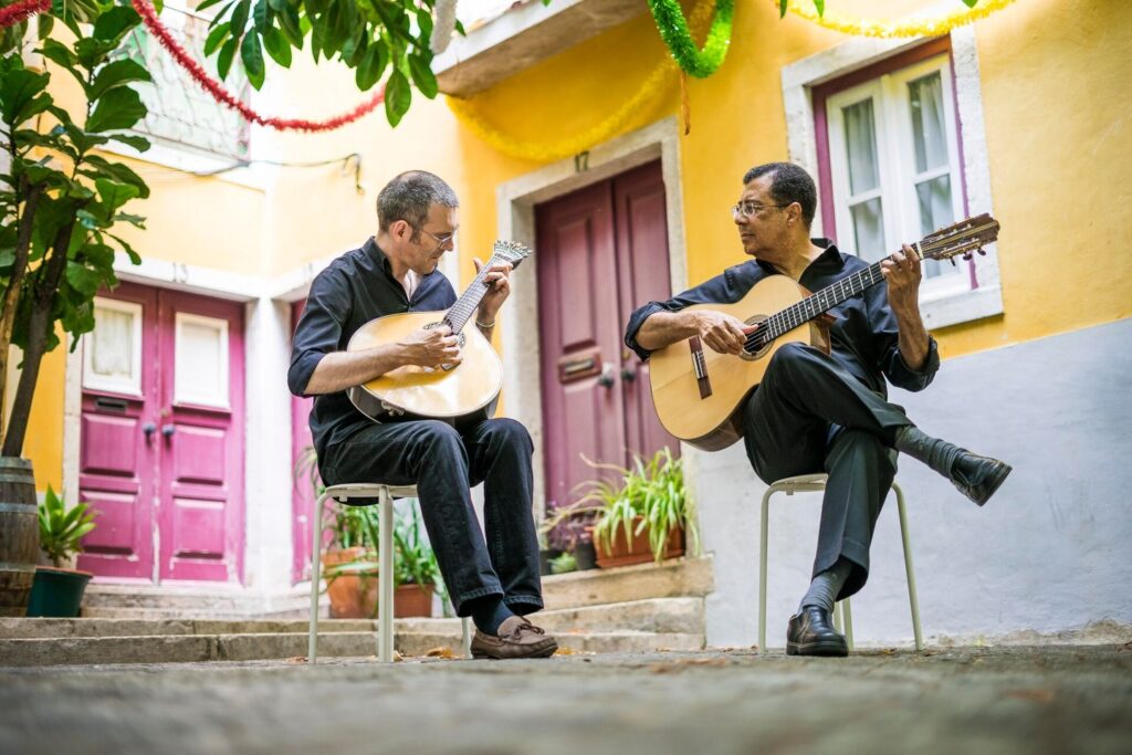 Two fado guitarists in Lisbon Portugal