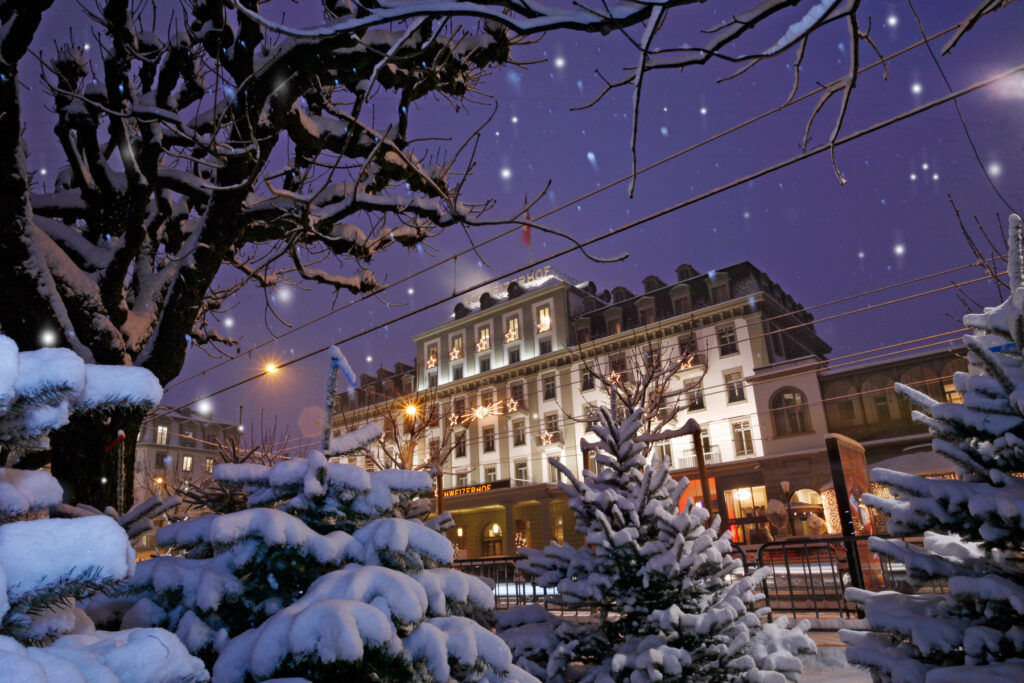 Hotel Schweizerhof Luzern at Christmas in the snow