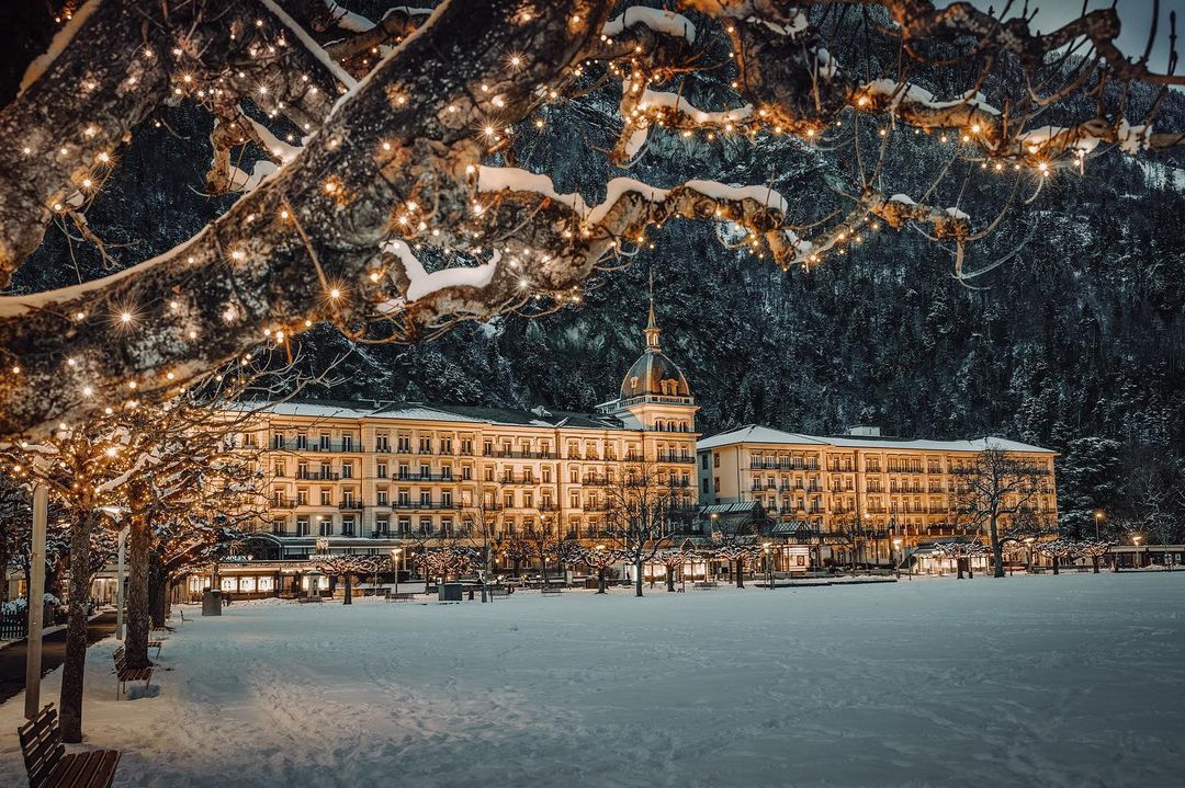 The Victoria Jungfrau Hotel in the snow