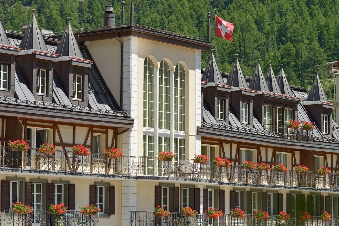 Close up of front elevation of mont cervin palace hotel, Zermatt