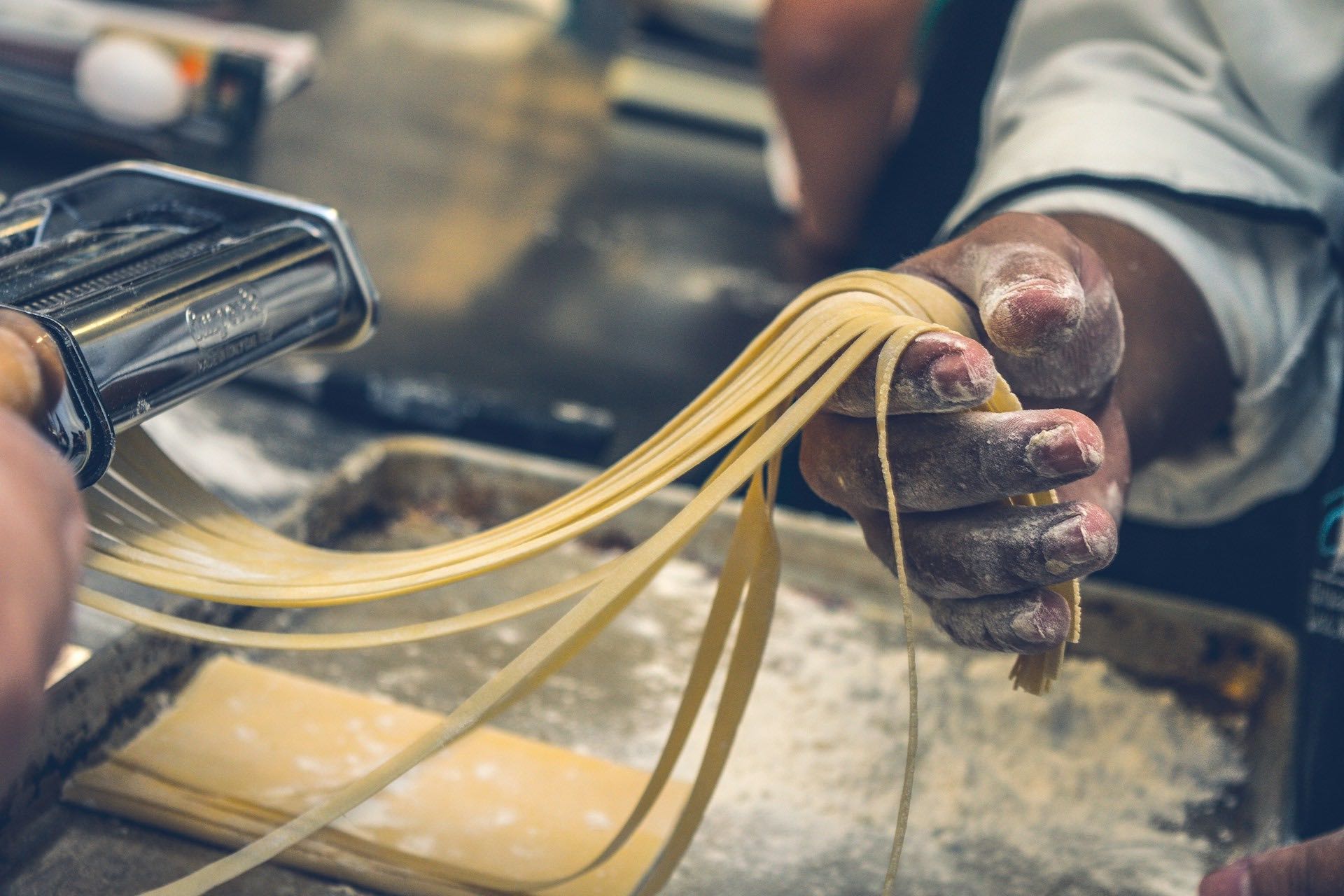 Close up of spaghetti being made