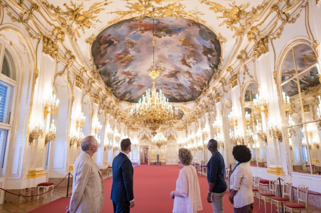 Group of travellers at Schonbrunn Palace after hours