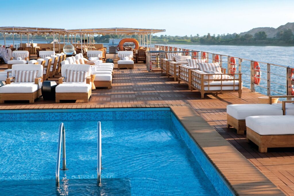 swimming pool and deck on Nile River cruise ship
